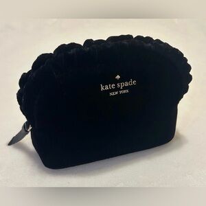 Kate Spade BlKate Spade Black Velvet Ruffle Toiletry Cosmetic Bag Case Pouch Zip
